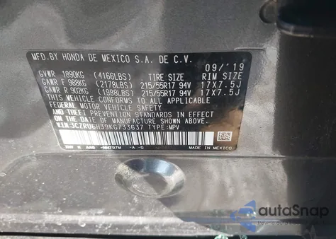 2019 Honda Hr-V Lx из США, поврежденный, VIN 3CZRU6H39KG733637